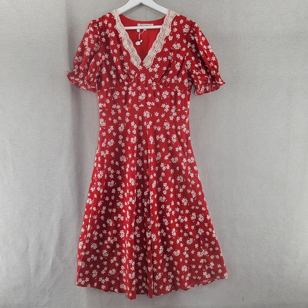 Simple Retro Dress Stormy Charming Coquette Lace Floral Midi NEW Size Large NWOT